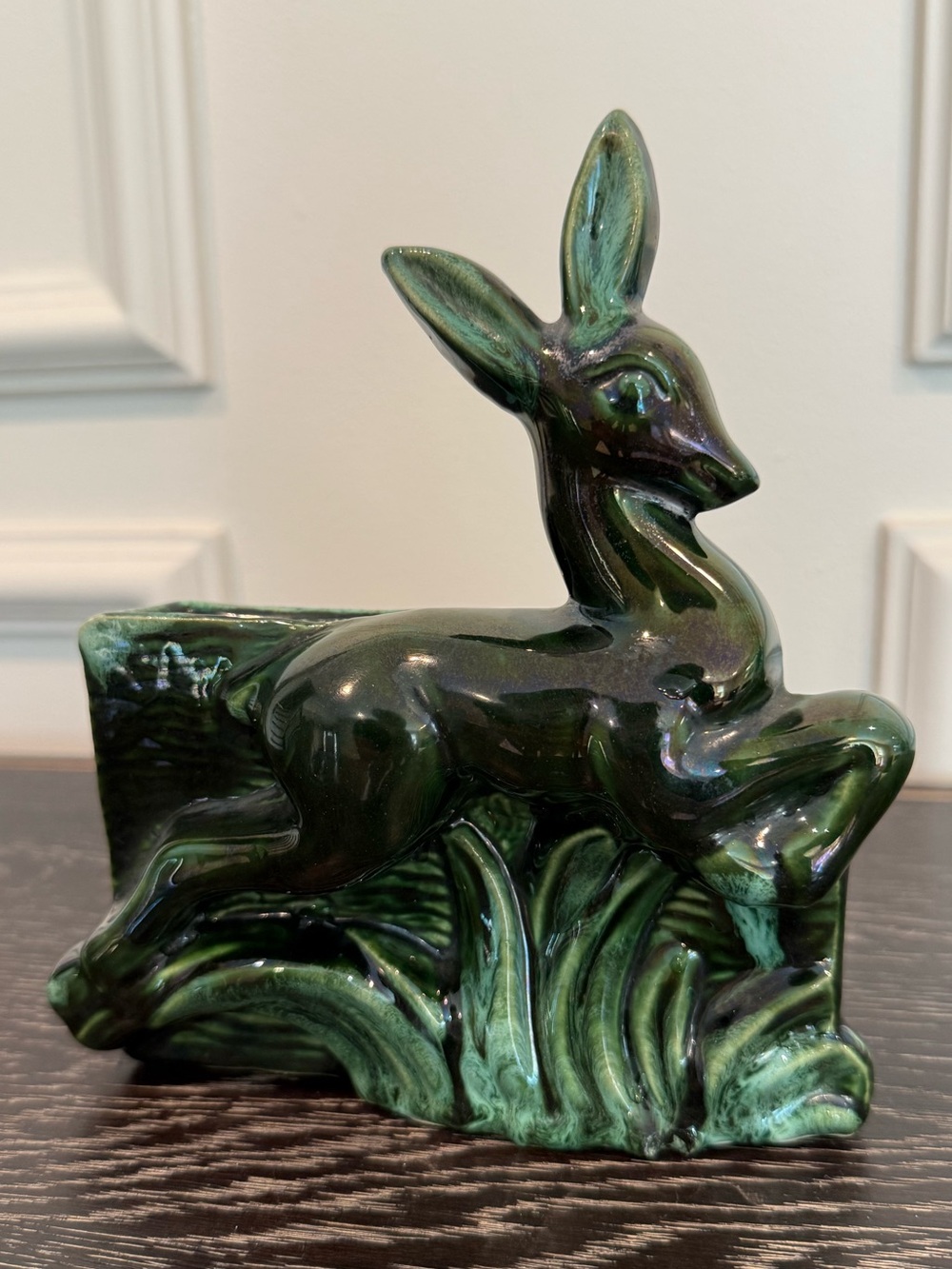 Vintage Art Deco Pottery Deer Planter 1950's OPCO USA Green Blue Brown Bambi
